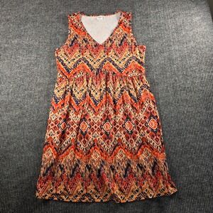 XIEERDUO Womens Sleeveless V-Neck Tribal Geometric Print Empire Waist Dress M